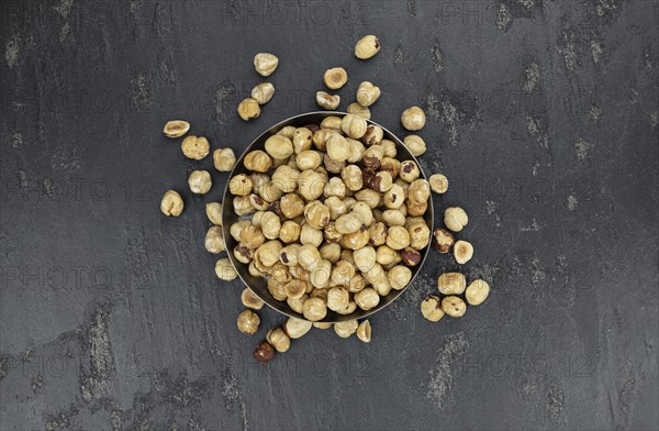Hazelnut kernels as detailed close up shot (selective focus)