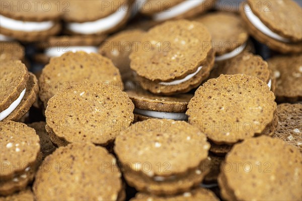 Hazelnut Cream Cookies close up shot for use as background or as texture