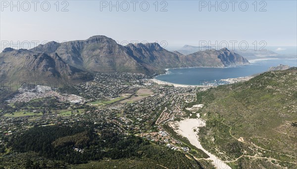 Hout Bay (Cape Town, South Africa) aerial view shot from a helicopter