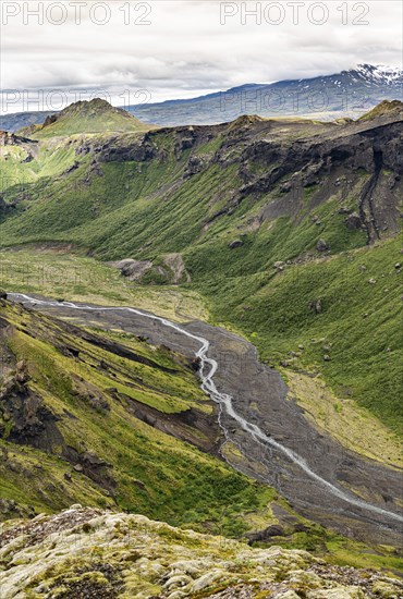 Breathtaking view from a hill next to Eyjafjallajokull Iceland in summer