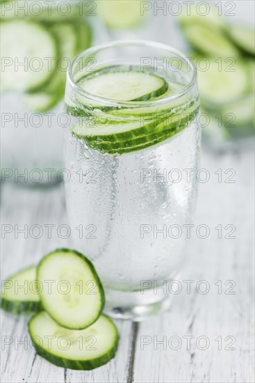 Homemade Cucumber Water on vintage background selective focus, close-up shot