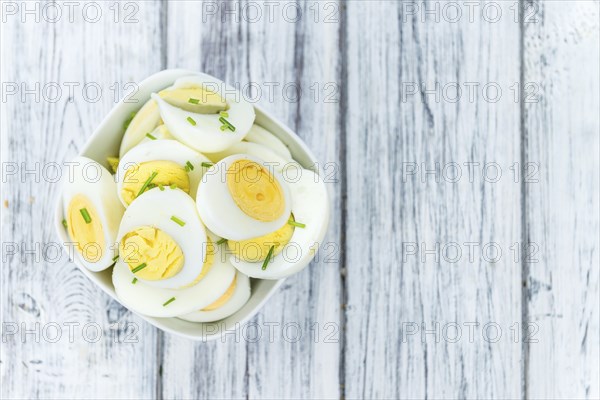 Portion of halved Eggs as detailed close-up shot (selective focus)