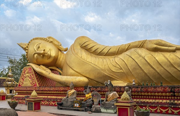 Giant Reclining Buddha near Wat That Luang Temple, Vientiane, Laos, Asia