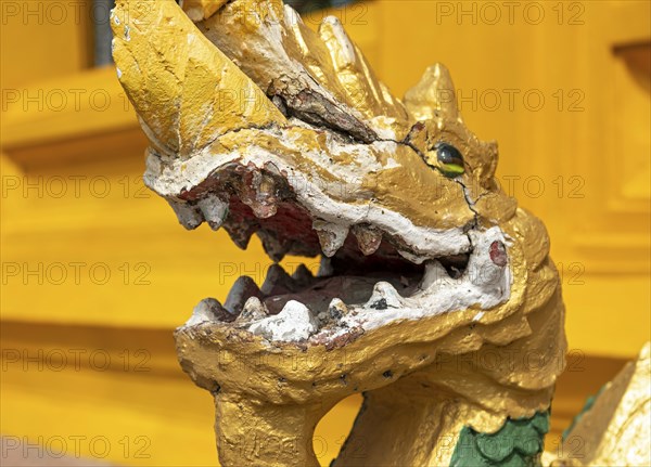 Close-up of gilded Naga, guardian deity, Wat Mixai, Vientiane, Laos, Asia