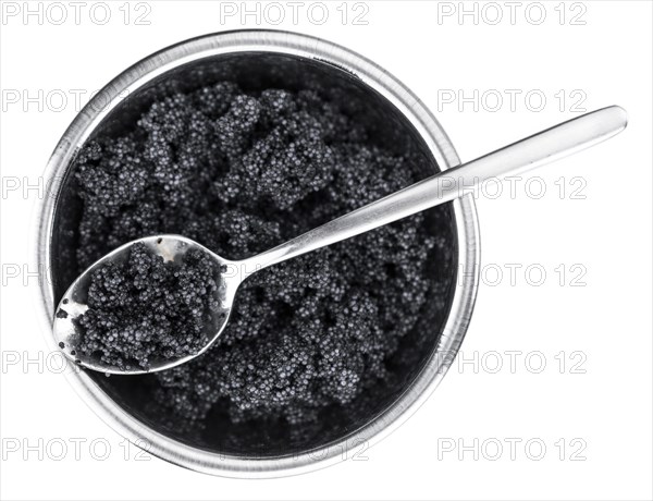 Black Caviar isolated on white background (selective focus, close-up shot)
