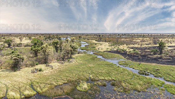 Helicopter Safari at the Okavango Delta, Botswana during a nice and sunny day