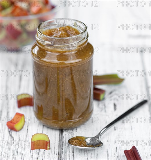 Portion of homemade Rhubarb Jam as close up shot (selective focus)