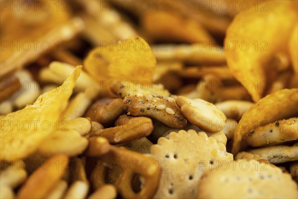 Portion of mixed Snacks (detailed close up shot, selective focus)