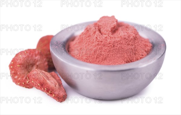 Portion of Instant Strawberries as detailed close-up shot isolated on white background