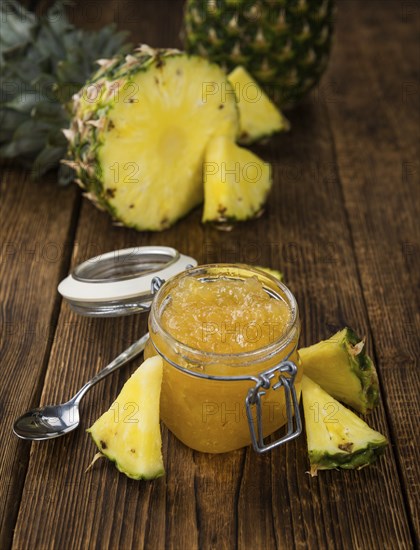 Some homemade Pineapple Jam as detailed close-up shot, selective focus