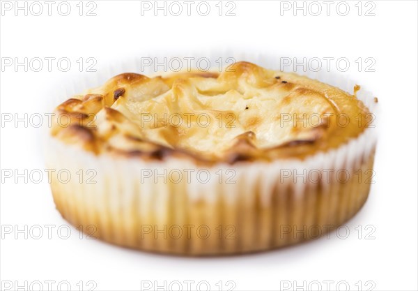 Cheesecake isolated on white background (selective focus, close-up shot)