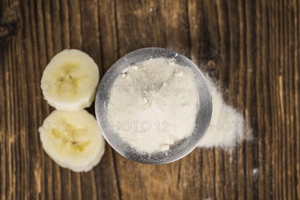 Portion of fresh Banana Powder close-up shot, selective focus