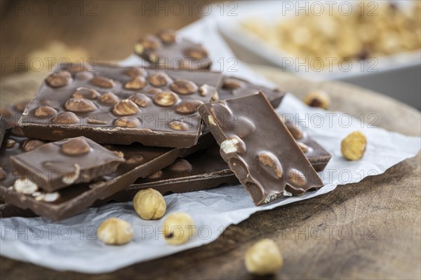 Hazelnut Chocolate as detailed close up shot (selective focus)