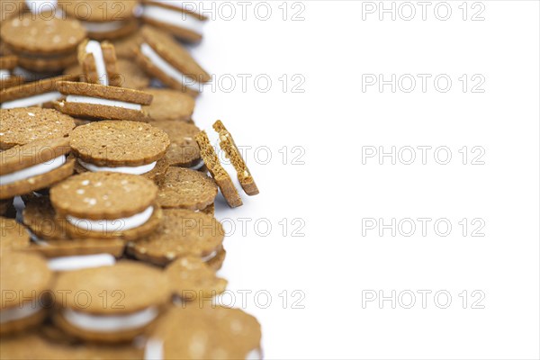 Hazelnut Cream Cookies isolated on white background (close up shot)