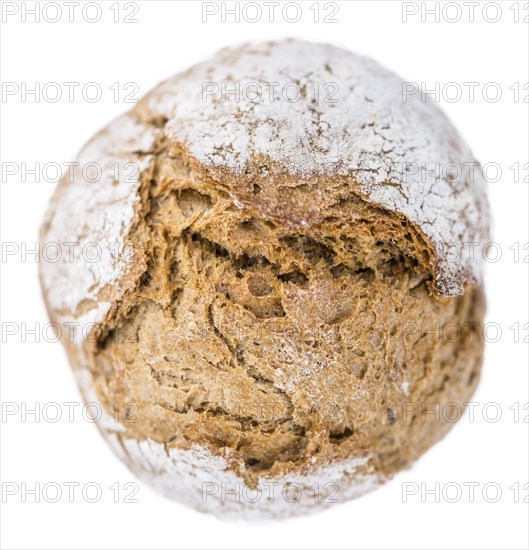 Fresh made Wholemeal Bun isolated on white background (close-up shot)