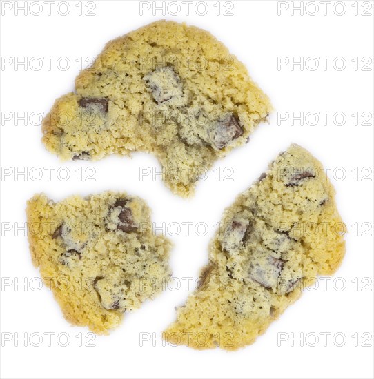 Chocolate Chip Cookies as detailed close-up shot isolated on white background (selective focus)