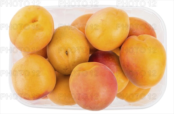 Apricots isolated on white background (selective focus, close-up shot)