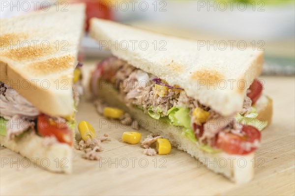 Fresh made Tuna Sandwiches (detailed close-up shot, selective focus)