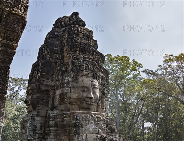 Bayon temple with it's face statues in Ankor Wat, Cambodia, Asia