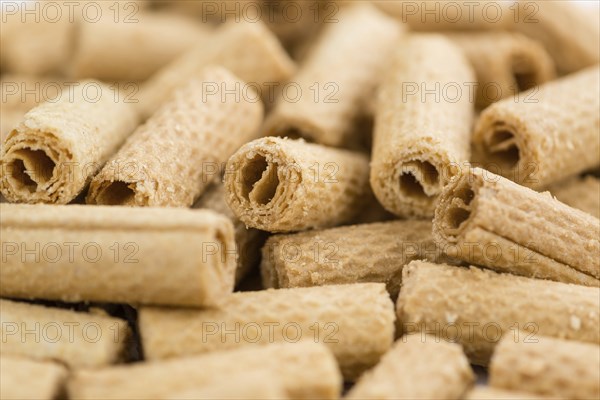 Fresh made Sweet Wafers on a vintage background as detailed close-up shot