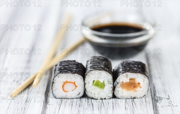 Some fresh made Sushi (detailed close-up shot, selective focus)