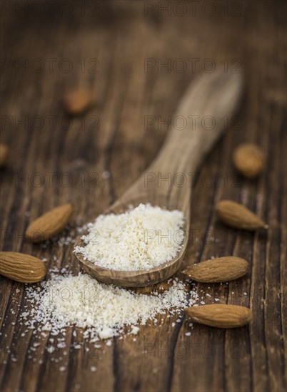 Ground Almonds (fresh) as detailed close-up shot, selective focus