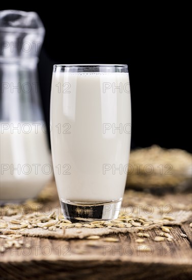 Portion of Oat Milk as detailed close-up shot, selective focus