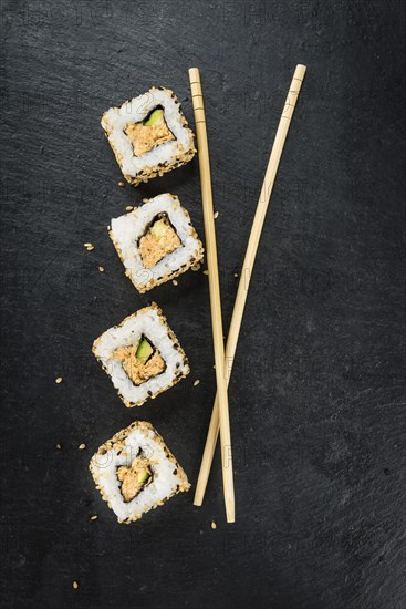 Some fresh made Sushi (detailed close-up shot, selective focus)