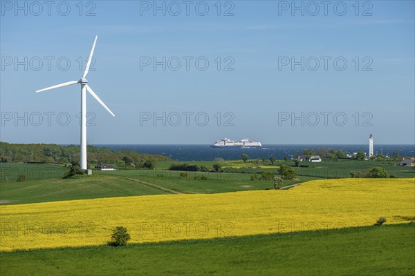View from Hatbakken Fakkebjerg, Bagenkop, Langeland, agriculture, rape cultivation, lighthouse