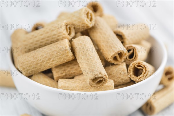 Fresh made Sweet Wafers on a vintage background as detailed close-up shot