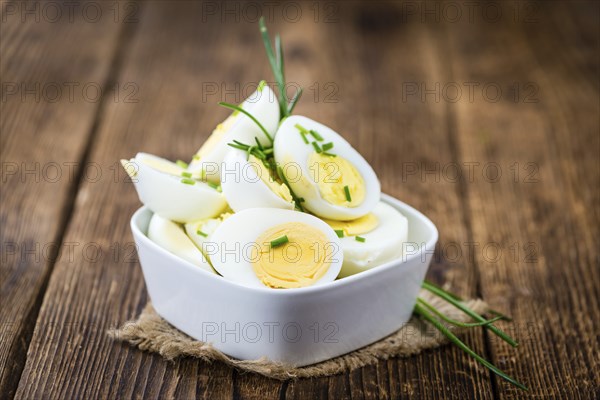 Portion of halved Eggs as detailed close-up shot (selective focus)