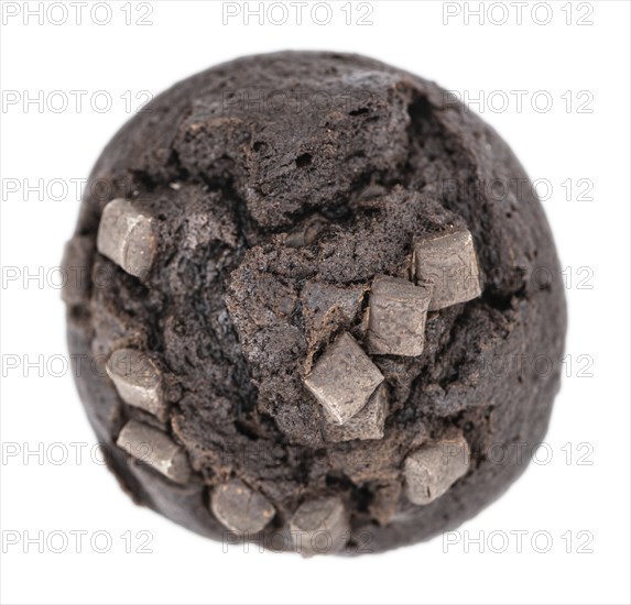 Chocolate Muffins isolated on white background (selective focus, close-up shot)