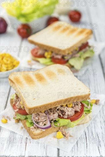 Fresh made Tuna Sandwiches (detailed close-up shot, selective focus)
