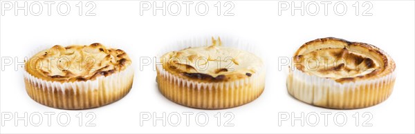 Fresh made Mini Cheesecake isolated on white background (close-up shot)