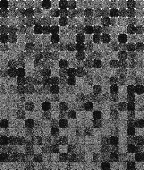Abstract grayscale pixelated mosaic with varying shades of squares, background image