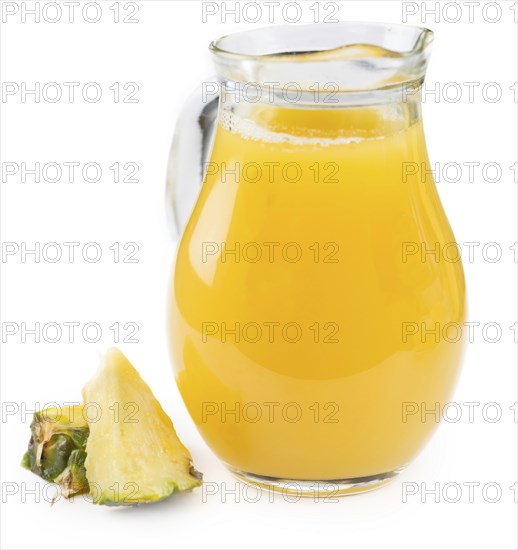 Portion of Pineapple Juice as detailed close-up shot isolated on white background
