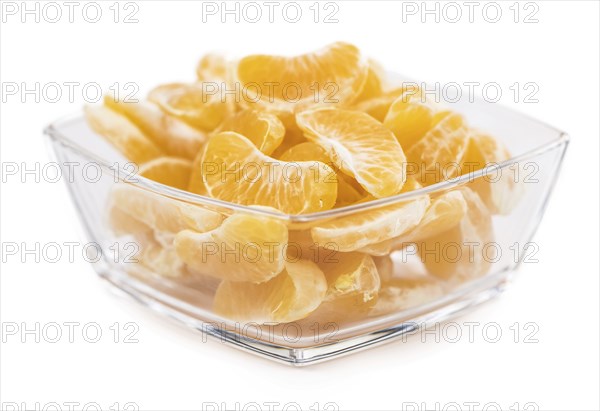 Portion of tangerines (close-up shot, selective focus) isolated on white background