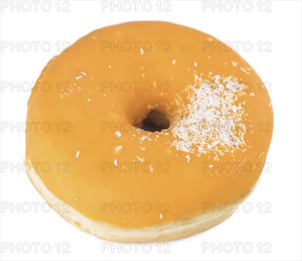 Some fresh made Donuts isolated on white background (close-up shot)