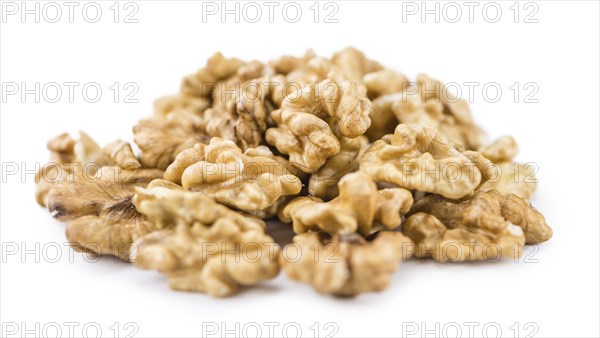 Walnuts (kernels) isolated on white background (selective focus, close-up shot)