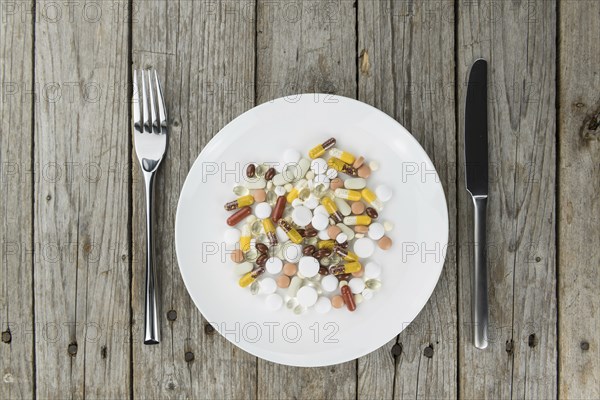 Drugs prepared as meal (close-up shot, selective focus)
