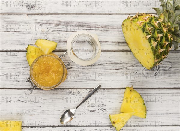 Some homemade Pineapple Jam as detailed close-up shot, selective focus