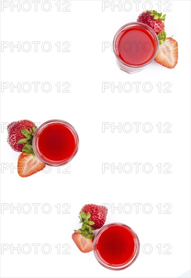 Fresh made Strawberry liqueur isolated on white background, close-up shot