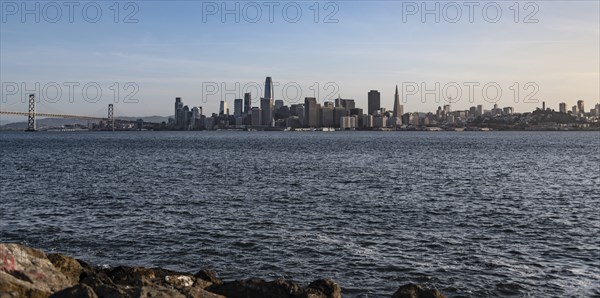 San Francisco and the Oakland Bay Bridge. View from Treasure Island