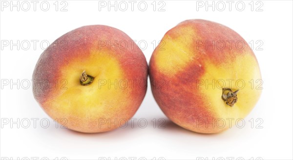 Peaches isolated on white background, selective focus, close-up shot