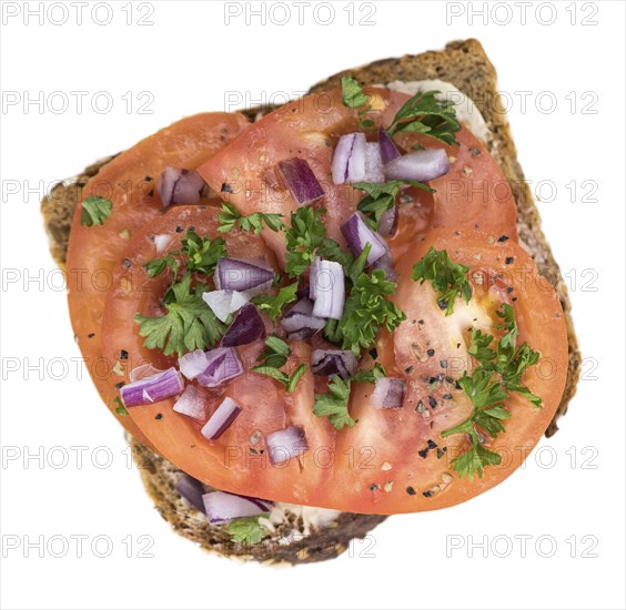 Portion of Tomato Sandwich isolated on white background (selective focus)