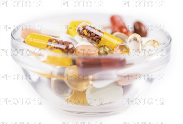 Drugs as detailed close-up shot (selective focus) isolated on white background