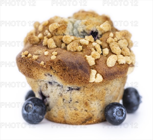 Blueberry Muffins isolated on white background (selective focus, close-up shot)