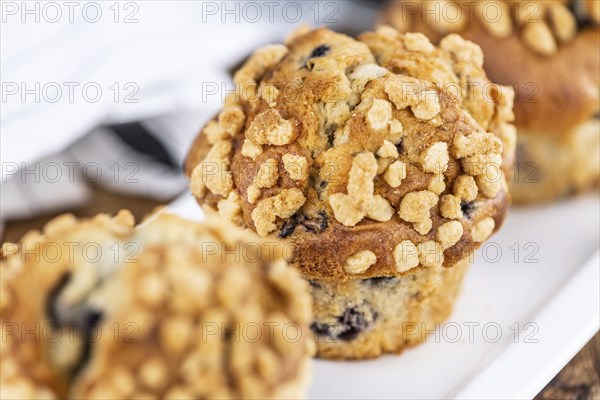 Some fresh Blueberry Muffins (selective focus, close-up shot)
