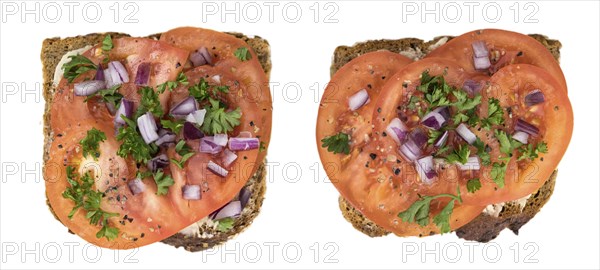 Portion of Tomato Sandwich isolated on white background (selective focus)