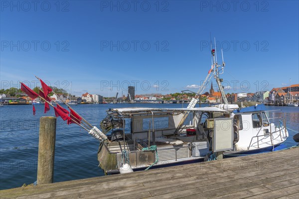 Sonderborg, Als, Sonderburg, cityscape with harbour, fishing boat, waterfront, Alsen Island,